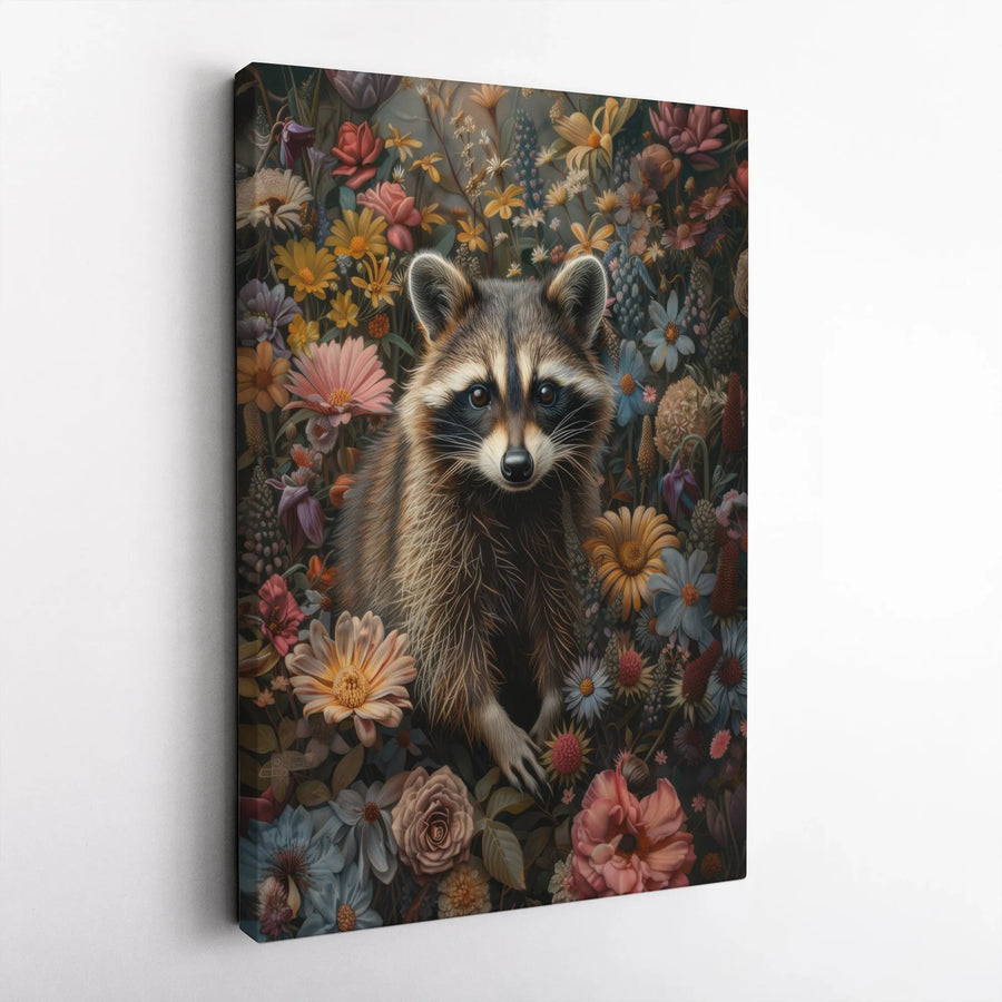 Raccoon Wall Art | Floral Forest Wildlife Canvas Print | 1.25" Gallery Wrap | Nature-Inspired Home Decor Gift