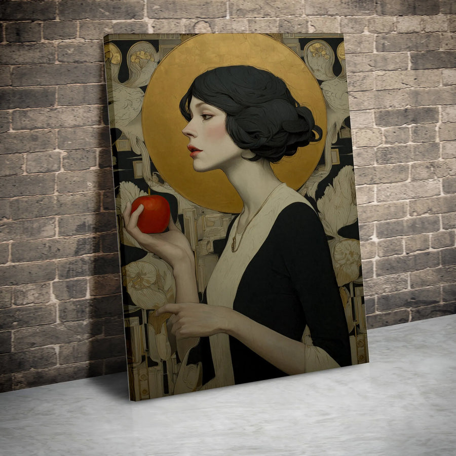 Art Deco Woman Portrait Canvas | Elegant Vintage Style Golden Halo Print | Gallery-Quality Fade-Resistant Decor | Sophisticated Gift for Art Lovers