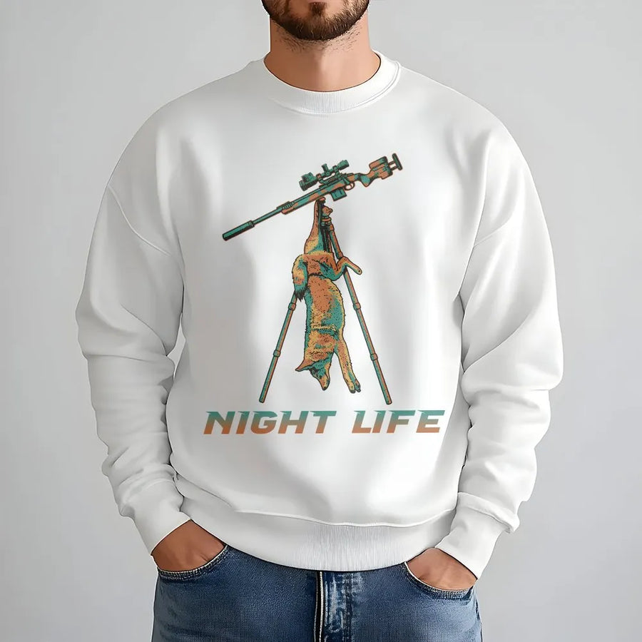 Coyote Hunting Sweatshirt | Night Life Predator Hunter Graphic | Premium Cotton Blend | Gift for Varmint Hunters