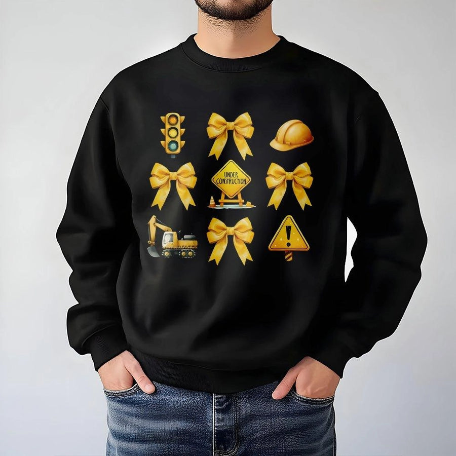 Coquette Construction Sweatshirt | Aesthetic Bows And Excavator Graphic | Premium Cotton Blend | Funny Engineer Gift For Her