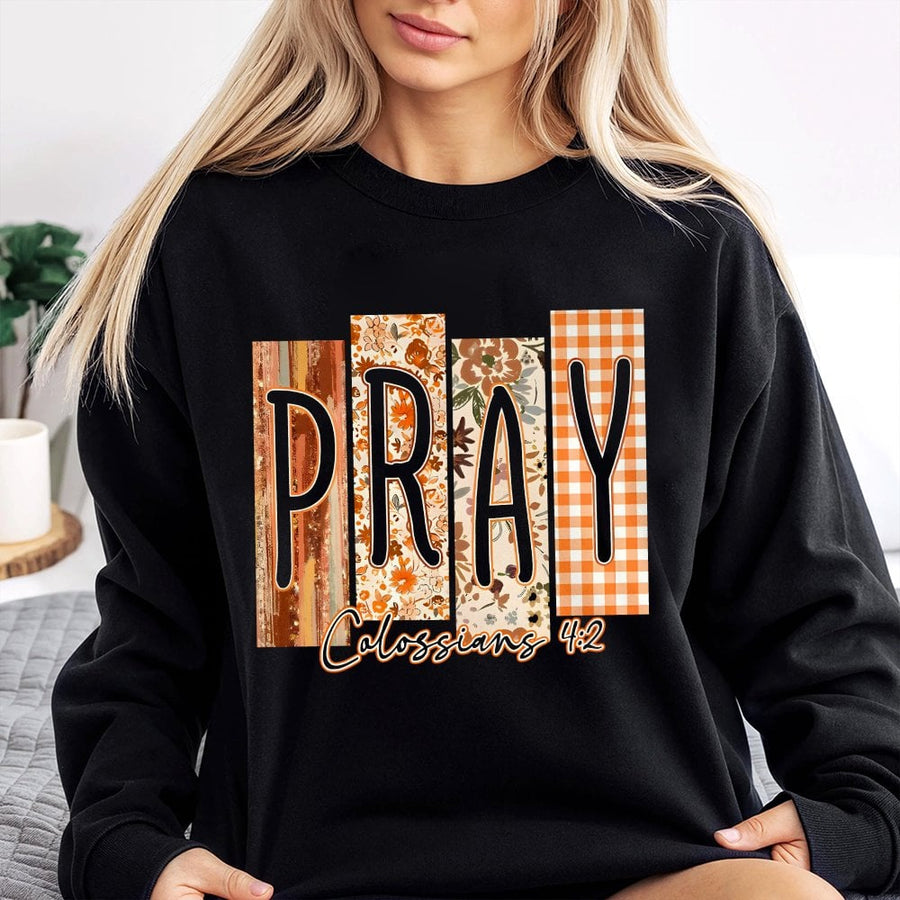 Pray Sweatshirt | Christian Faith Boho Floral Design | Cotton Polyester Blend | Religious Gift for Women and Men