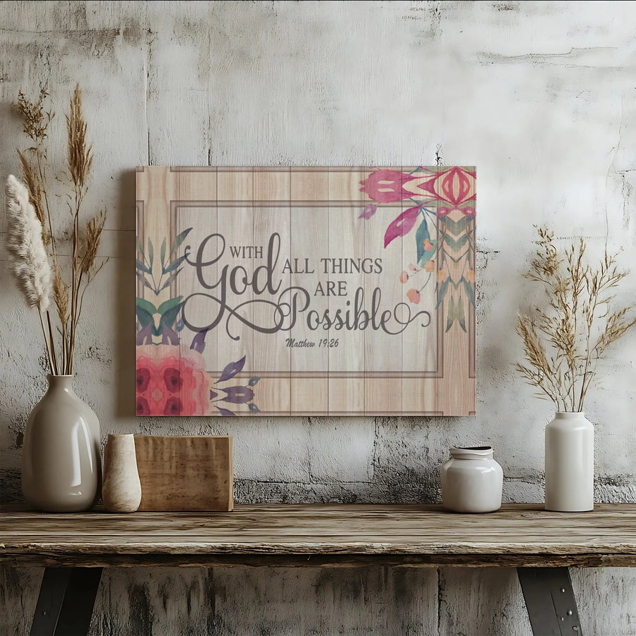 Christian Wall Art Canvas Print | With God All Things Are Possible Matthew 19:26 | Premium Gallery Wrapped Canvas | Inspirational Scripture Decor Gift