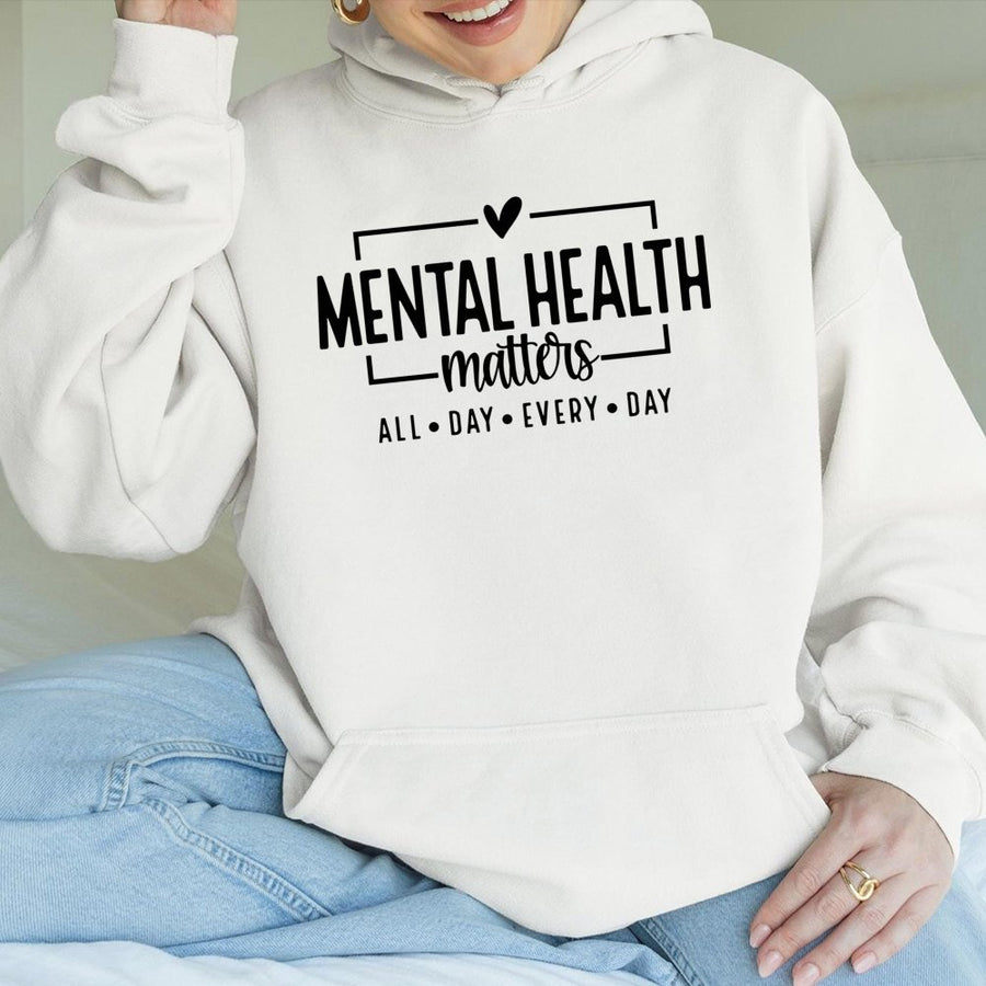 Mental Health Matters Hoodie | Motivational Self-Care Graphic Sweatshirt | Premium Cotton-Blend | Empowerment Gift for Therapist or Advocate