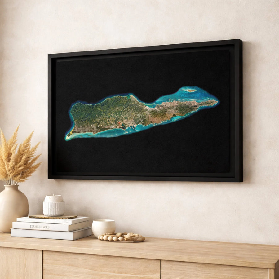 St. Croix US Virgin Islands Map Canvas | Satellite Aerial View Wall Art | Premium Gallery Wrapped Decor | Caribbean Travel Lover Gift