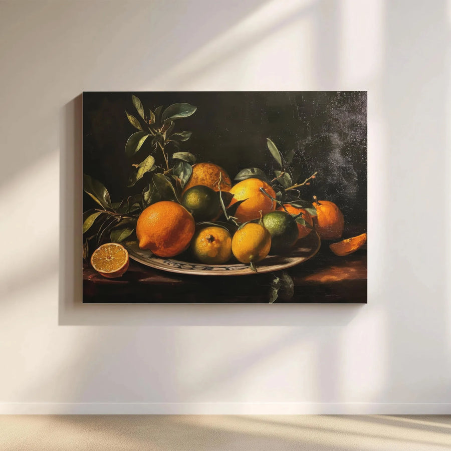 Vintage Citrus Still Life Canvas | Classic Dutch Still Life Painting | Premium Gallery Wrapped Canvas | Dark Academia Kitchen Decor Gift