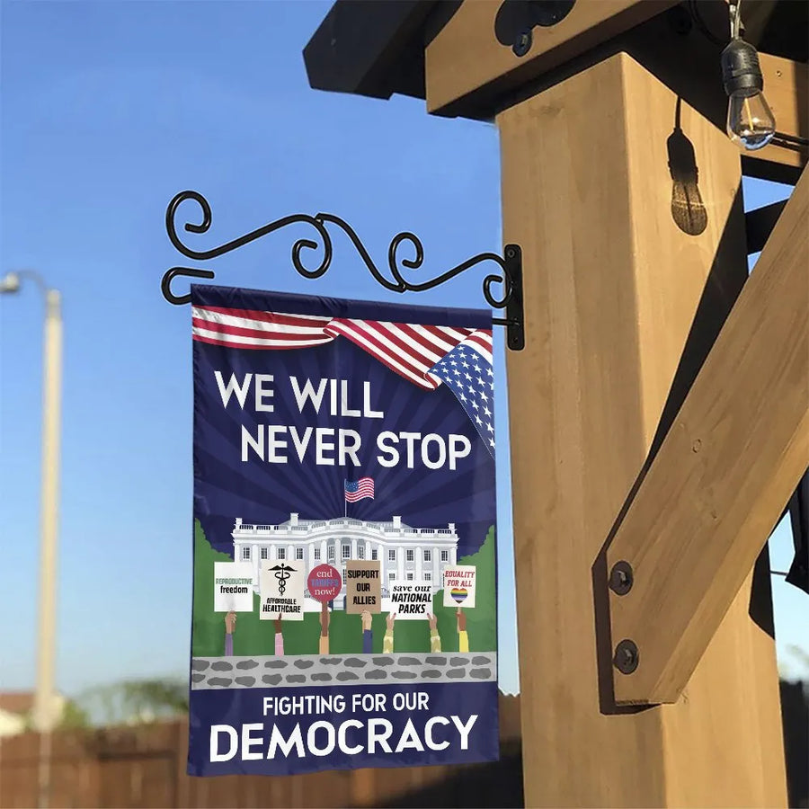 Fighting for Democracy Garden Flag | Progressive Values Protest Design | Premium Weather-Resistant Polyester | Political Statement Yard Decor Gift