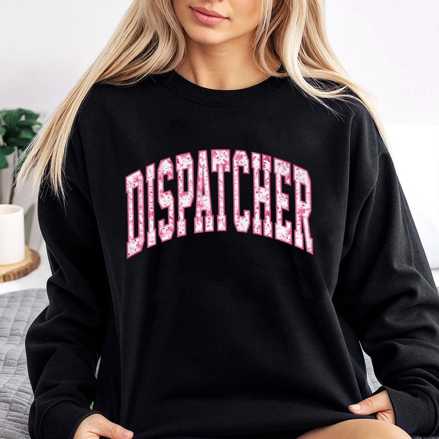 Dispatcher Sweatshirt | Floral Varsity Lettering | Cotton-Polyester Blend | 911 Dispatcher Gift for Women and Men First Responders