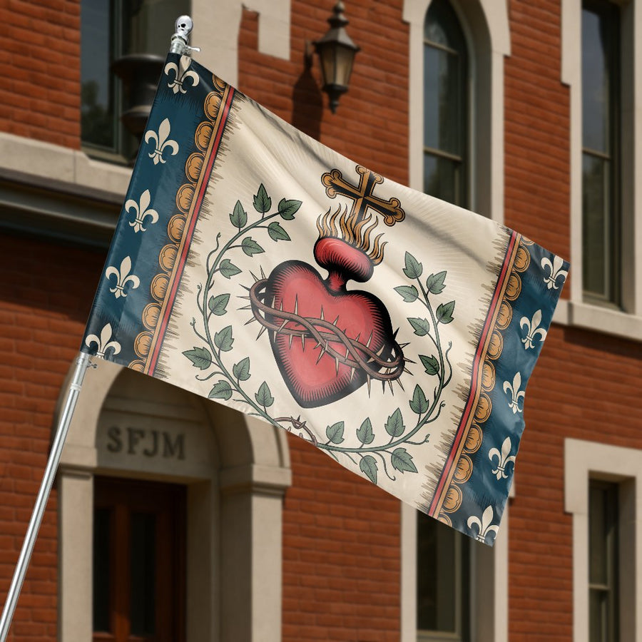 Sacred Heart House Flag | Catholic Christian Religious Wall Art | Durable Weather-Resistant Polyester | Faithful Garden Gift
