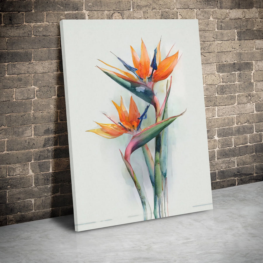 Bird of Paradise Wall Art | Watercolor Tropical Flower Botanical Canvas | Premium Gallery Wrapped Print | Modern Home & Office Decor Gift