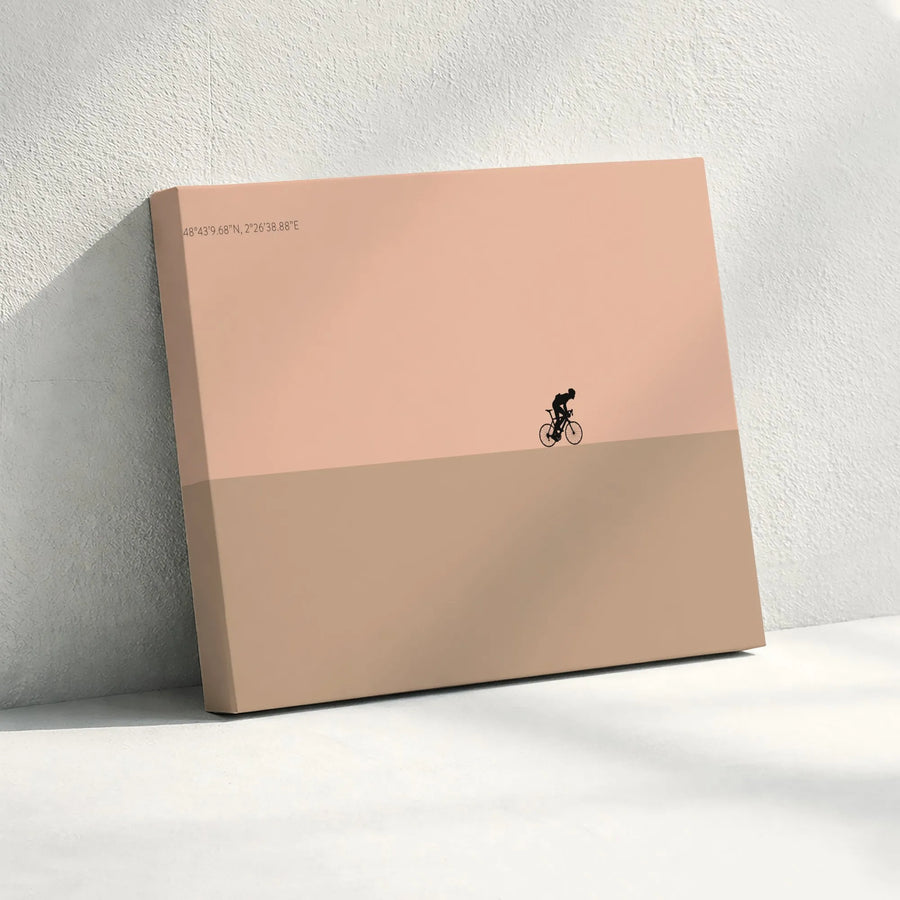 Minimalist Cycling Canvas Print | Cyclist Silhouette with Paris Coordinates | Premium Gallery Wrapped Canvas | Modern Home Decor Gift for Biker