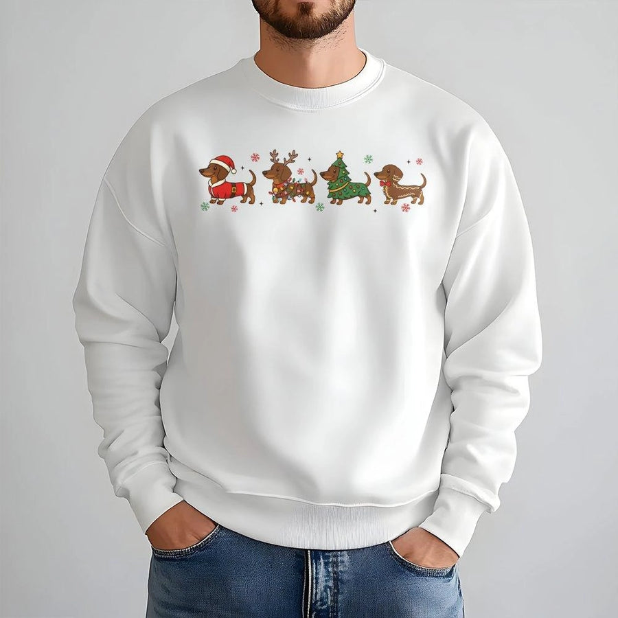 Christmas Dachshund Sweatshirt | Cute Festive Weiner Dog Graphic | Soft Cotton Blend Unisex Pullover | Holiday Gift for Dog Mom or Dad