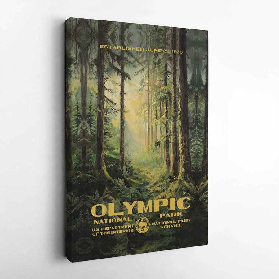 Olympic National Park Canvas Art | Vintage Style Washington Forest Poster | Premium Gallery-Wrapped Print | National Park Gift for Nature Lovers