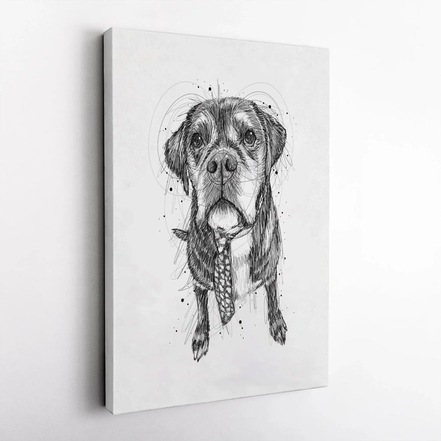 Dog Wearing A Tie Canvas Print | Whimsical Sketch Portrait Wall Art | Gallery-Quality 1.25 Inch Profile | Unique Pet Lover Gift & Home Decor
