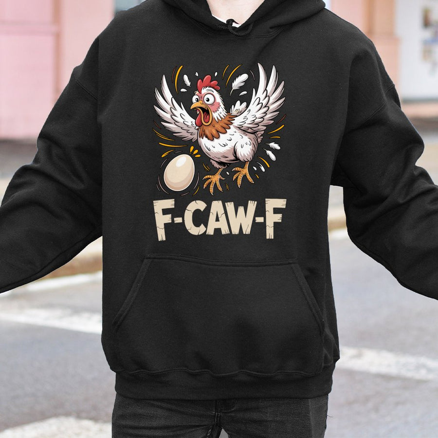 Funny Chicken Hoodie | F-CAW-F Pun Graphic | Premium Cotton Blend | Humorous Farm Animal Gift For Chicken Lovers