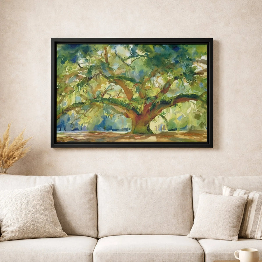 Watercolor Live Oak Tree Wall Art | Southern Landscape with Spanish Moss | Gallery-Wrapped Canvas Print | Nature Lover Home Decor Gift