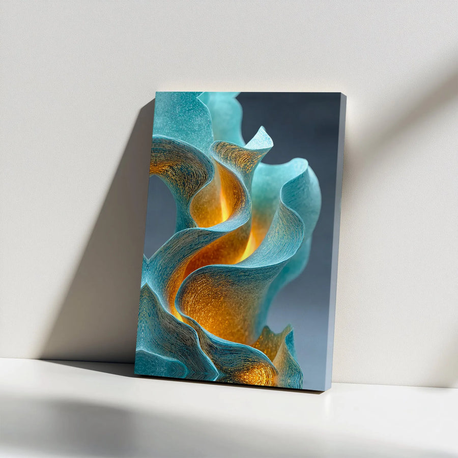 Abstract Teal and Gold Canvas Wall Art | Modern Wavy Fluid Design | Premium 1.25" Gallery Wrap | Luxury Home and Office Decor