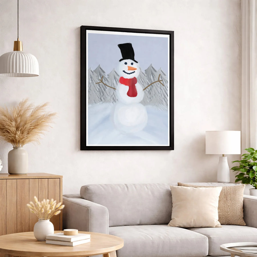 Snowman Wall Art Print | Whimsical Winter Forest Painting | Gallery-Quality 1.25-Inch Canvas | Festive Holiday Home Decor Gift