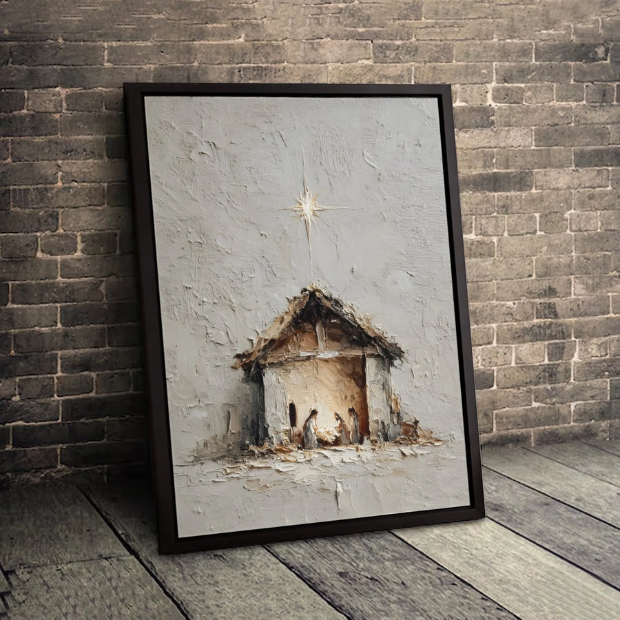 Nativity Scene Canvas Wall Art | Textured Impasto Christmas Decor | Premium Gallery Wrap Print | Religious Holiday Home Gift