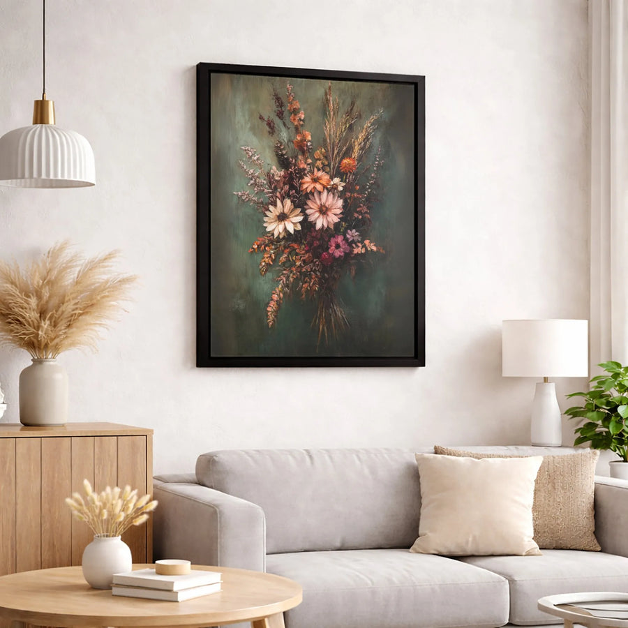 Wildflower Bouquet Canvas Wall Art | Moody Floral Oil Painting Print | Premium Gallery-Wrapped 1.25" Profile | Botanical Home Decor Gift