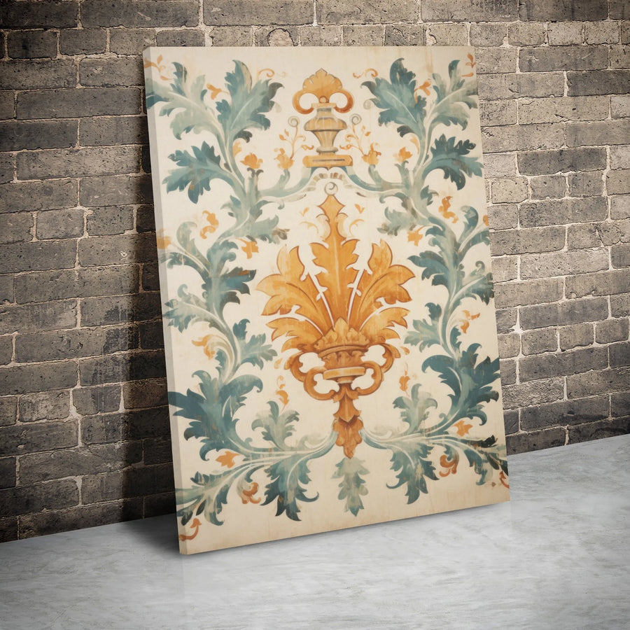 Vintage Damask Canvas Wall Art | Ornate Acanthus Leaf & Urn Motif | Premium Gallery Wrap Stretched Print | Elegant Home & Office Decor Gift