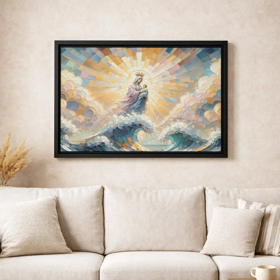 Stella Maris Canvas Art | Virgin Mary And Baby Jesus Ocean Print | Premium Gallery Wrapped Wall Decor | Religious Home Gift