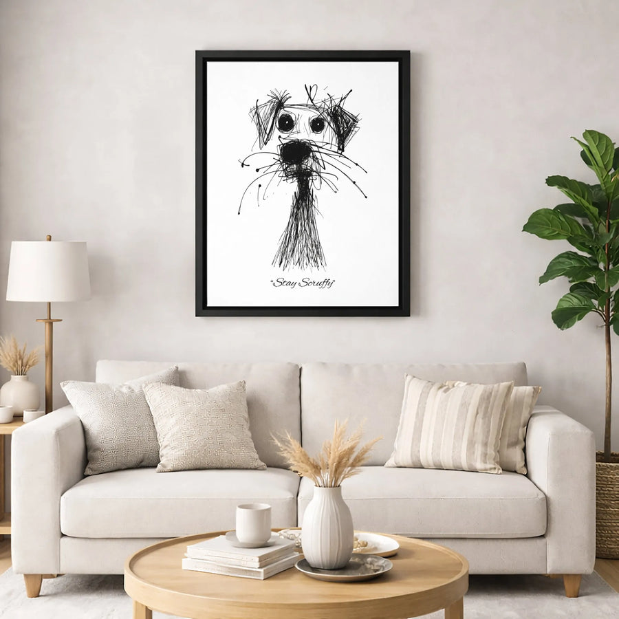 Stay Scruffy Dog Canvas Wall Art | Whimsical Scribble Sketch Design | Gallery-Quality Premium Print | Unique Gift for Dog Lovers & Pet Owners