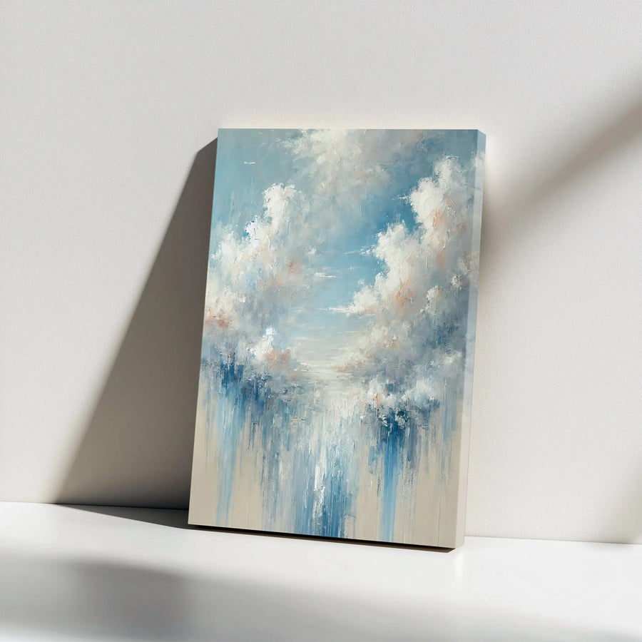 Abstract Sky Canvas Wall Art | Blue and White Cloud Reflection Print | Gallery Wrapped 1.25-Inch Frame | Modern Minimalist Home Office Decor