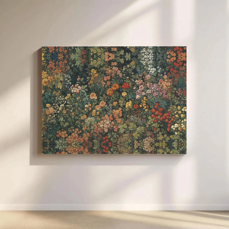 Vintage Wildflower Meadow Canvas | Dark Botanical Garden Wall Art | Premium Gallery Wrap Print | Nature Inspired Home Decor Gift