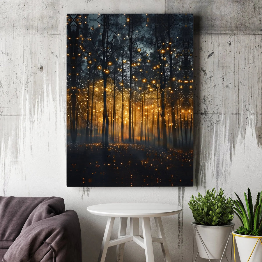 Enchanted Forest Canvas Print | Magical Firefly Woodland Wall Art | Premium Gallery-Wrapped Decor | Whimsical Nature Landscape for Home
