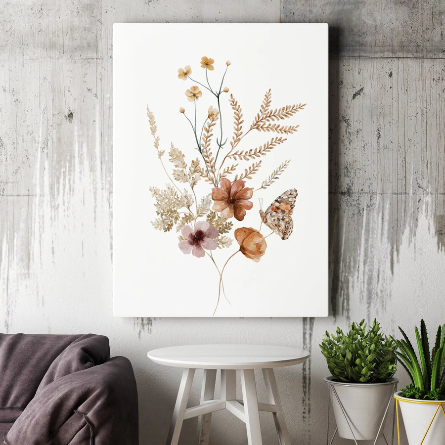 Watercolor Wildflower Bouquet Canvas | Botanical Butterfly Art Print | Premium 1.25" Gallery Wrap | Boho Home Decor Gift For Her