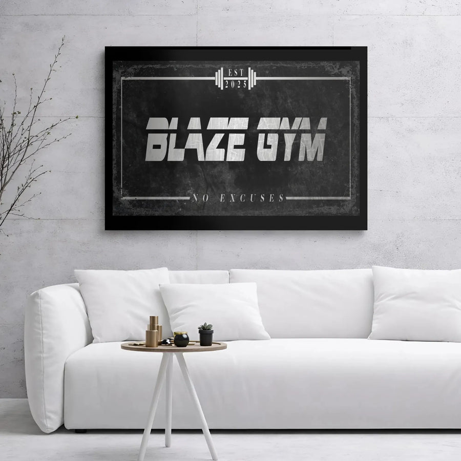 Gym Motivational Wall Art | No Excuses Fitness Quote with Barbell Logo | Premium Gallery Wrap Canvas | Home Office & Garage Gym Decor