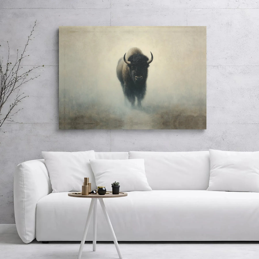 American Bison Canvas Wall Art | Foggy Wildlife Nature Print | 1.25-Inch Gallery Wrap | Premium Decor for Office and Living Room
