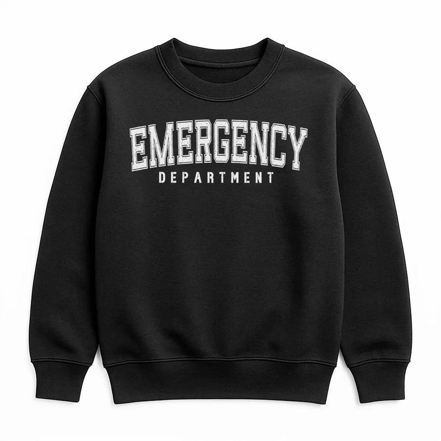 Emergency Department Sweatshirt | Varsity Style ER Dept Graphic | Premium Cotton Blend Sweatshirt | Gift for Emergency Medicine Nurse