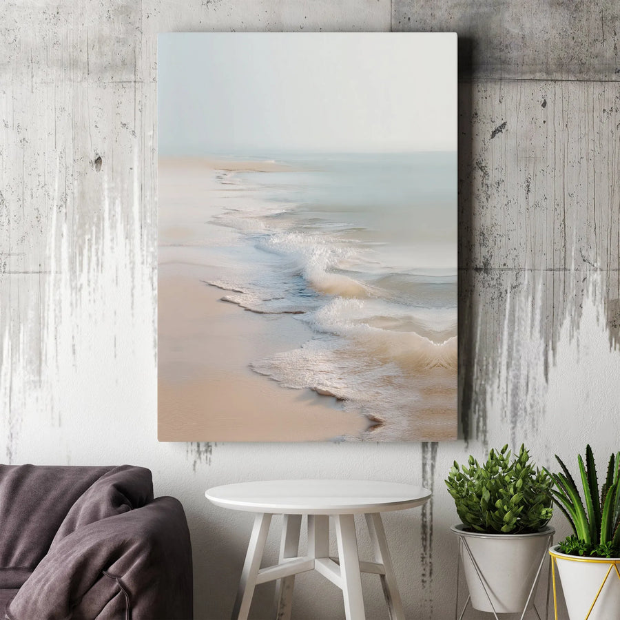 Coastal Beach Canvas Wall Art | Minimalist Ocean Waves Print | Gallery Wrapped Premium Material | Serene Nautical Decor For Modern Home