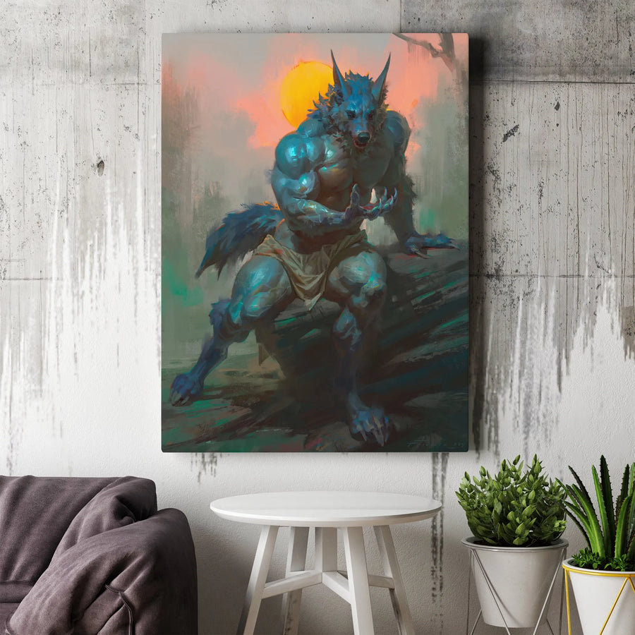 Werewolf Canvas Wall Art | Dark Fantasy Blood Moon Illustration | Premium Canvas Print | Gothic Home Decor Gift for Horror Fan