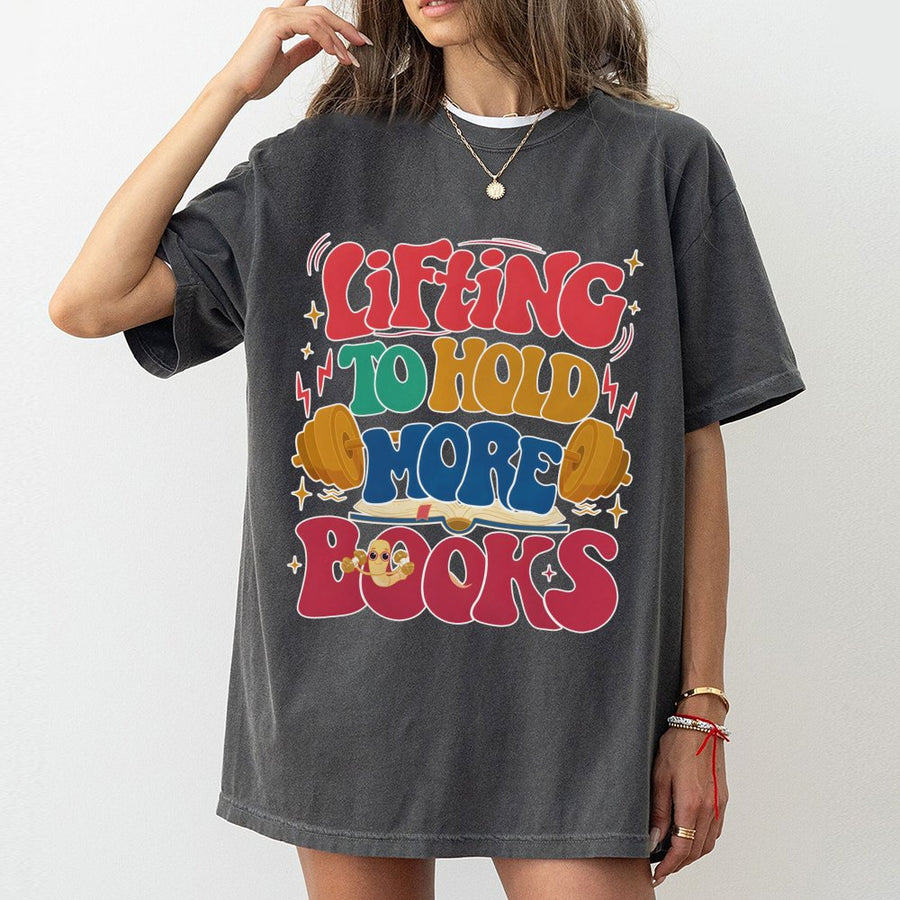 Lifting To Hold More Books T-Shirt | Retro Gym Reader Graphic Tee | 100% Cotton Premium Gift | Bookworm Fitness Lover Workout Apparel