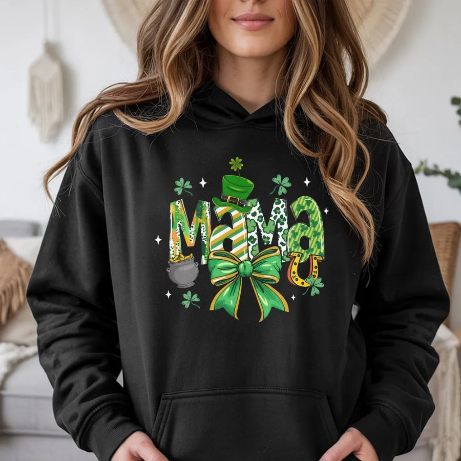 Mama St Patrick’s Day Hoodie | Lucky Shamrock Irish Graphic | Premium Cotton-Blend Comfort | Cute Mommy Matching Holiday Gift For Women