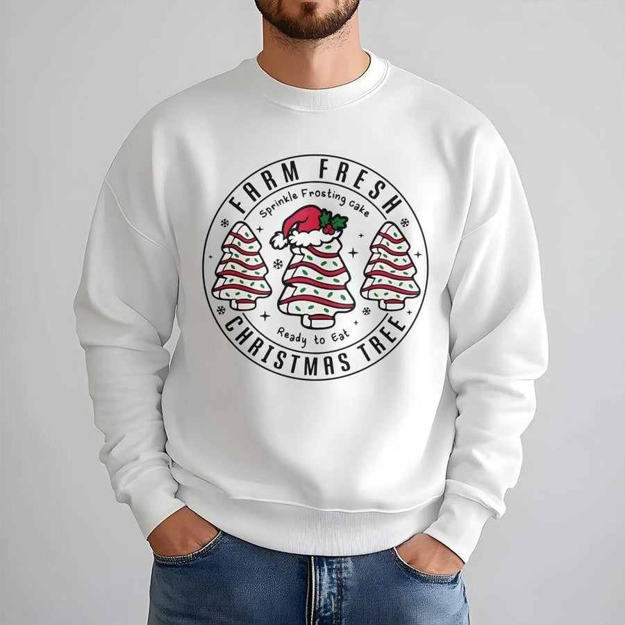 Farm Fresh Christmas Tree Cake Sweatshirt | Retro Holiday Sprinkle Frosting Design | Premium Cotton Blend | Funny Xmas Gift for Women & Men