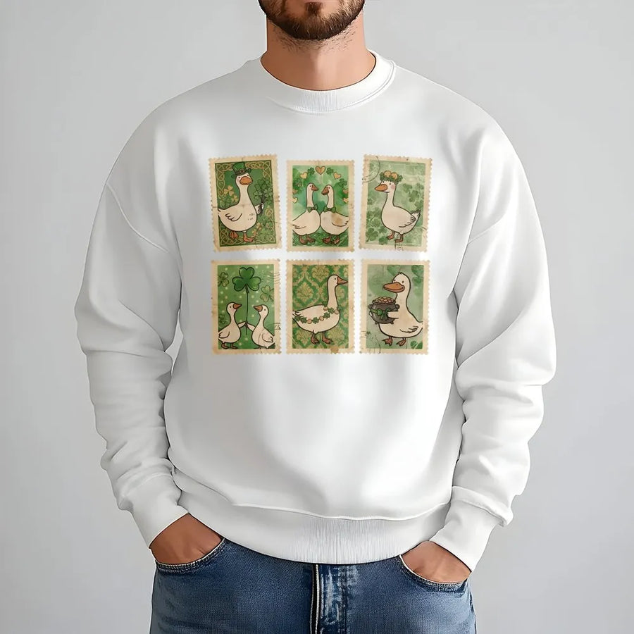 St Patrick’s Day Sweatshirt | Vintage Goose Postage Stamp Graphic | Premium Cotton Blend | Funny Irish Holiday Gift for Her