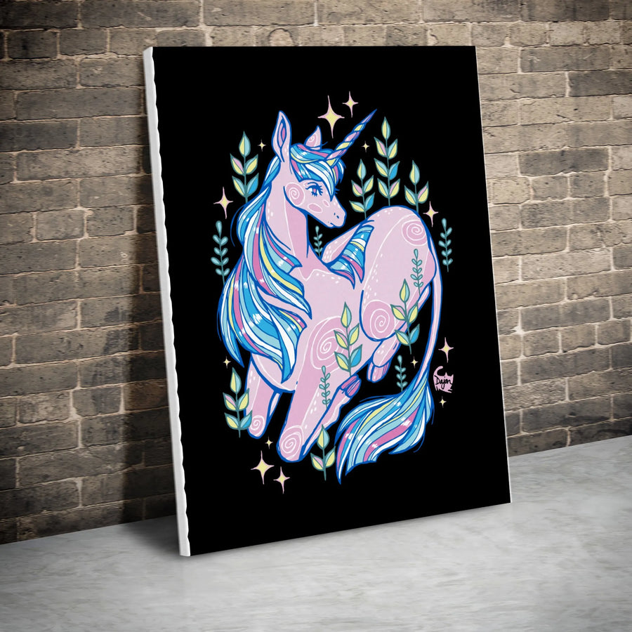 Magical Unicorn Vertical Canvas | Whimsical Pastel Cartoon Illustration | Premium 1.25" Thick Gallery Profile | Nursery & Kids Room Decor Gift