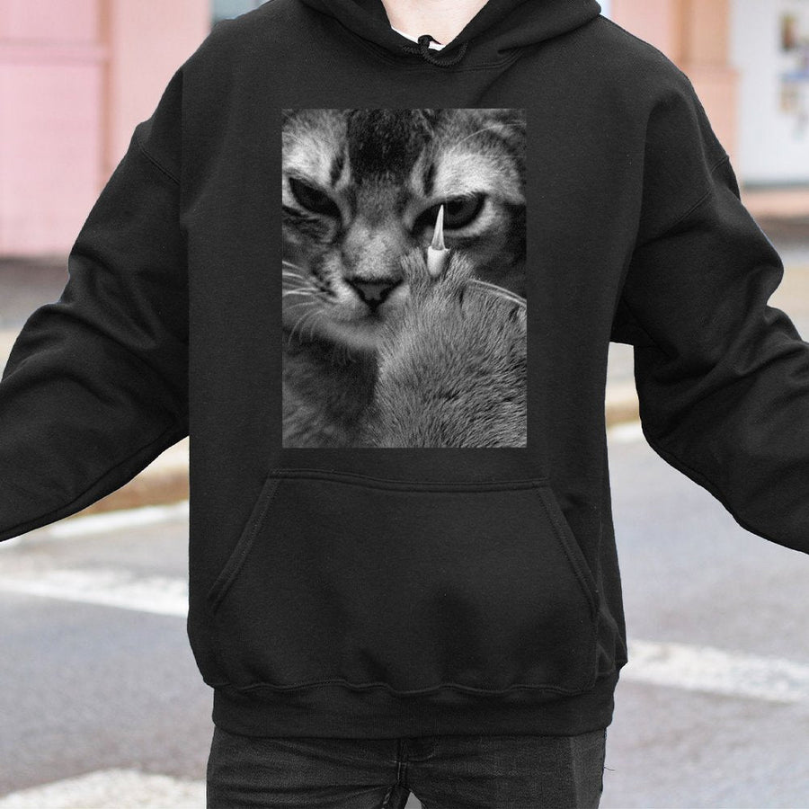 Angry Cat Middle Finger Hoodie | Funny Meme Animal Graphic Sweatshirt | Premium Cotton-Blend Urban Streetwear | Unisex Gift for Cat Lovers