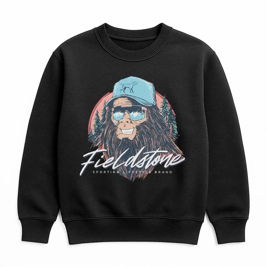 Bigfoot Hunting Sweatshirt | Retro Sasquatch Camping Graphic | Premium Cotton Blend Crewneck | Funny Outdoorsman Gift for Men and Women