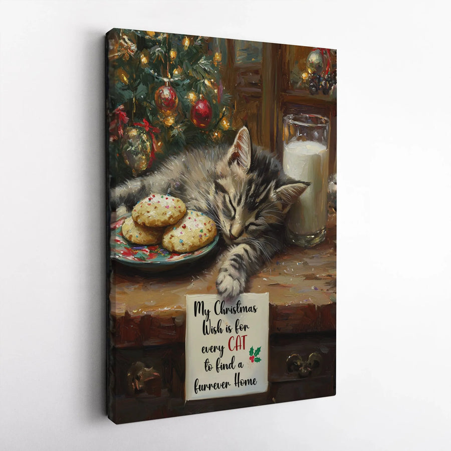 Sleeping Kitten Christmas Canvas Art | My Christmas Wish Quote Wall Decor | Premium 1.25-Inch Gallery Wrap | Heartwarming Cat Lover Gift