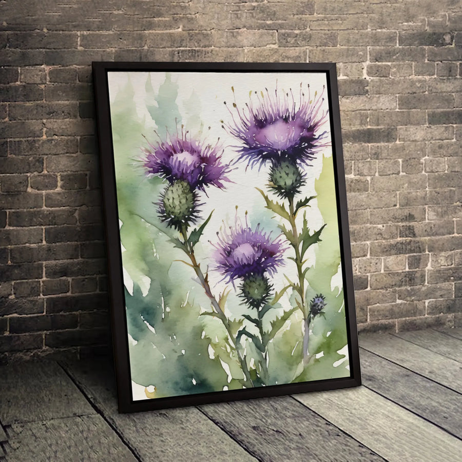 Scottish Thistle Wall Art | Watercolor Botanical Floral Canvas Print | Premium Gallery-Wrapped Decor | Nature-Inspired Home Office Gift