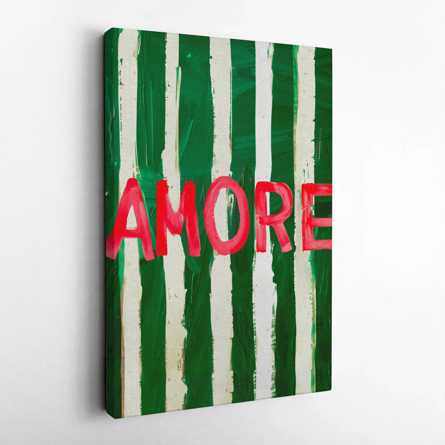 Amore Wall Art Canvas | Modern Abstract Green And White Striped Painting | Premium Gallery-Wrapped Print | Romantic Home Decor Gift