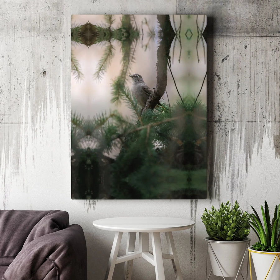 Songbird on Pine Branch Canvas Print | Realistic Wildlife Photography Art | Premium Gallery Wrapped 1.25" Canvas | Gift for Nature Lovers & Cabin Decor