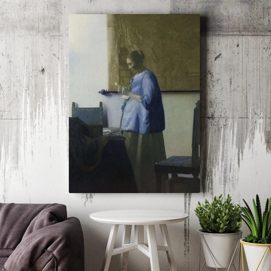 Vermeer Woman in Blue Reading a Letter Canvas Print | Dutch Golden Age Art Reproduction | Premium Gallery Wrapped Wall Art | Collector's Home Decor Gift