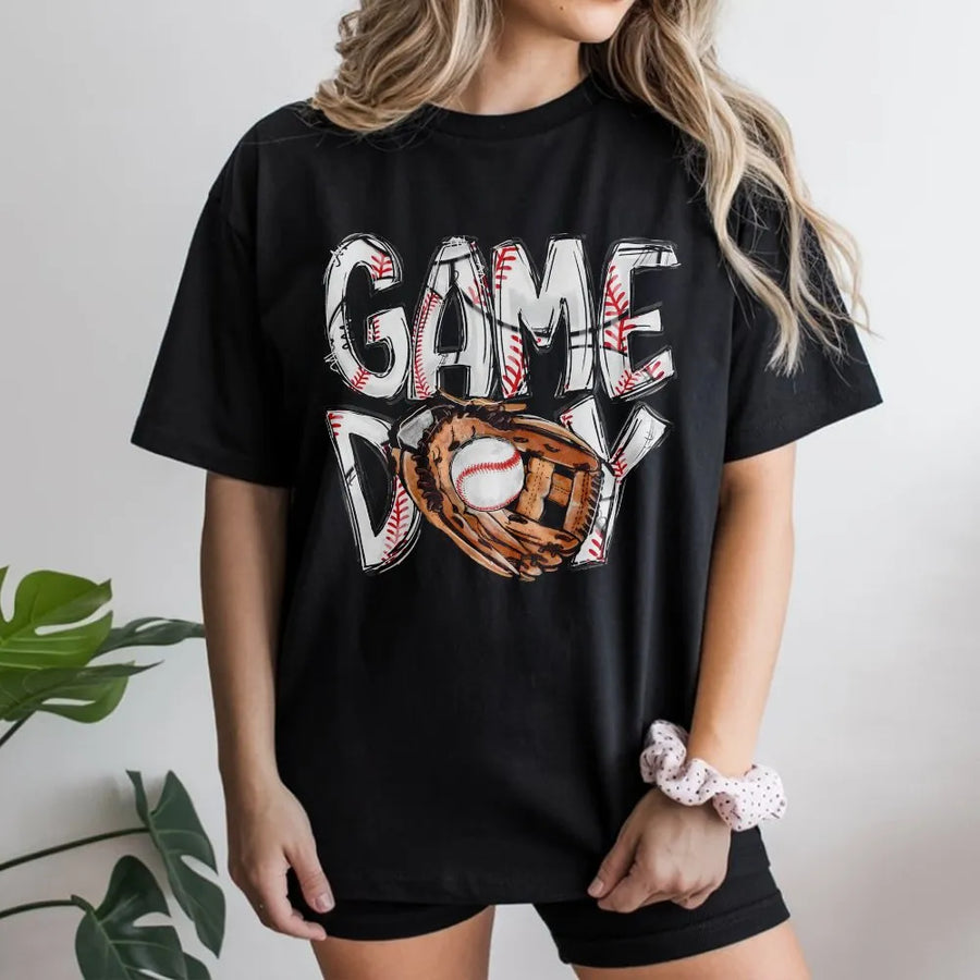 Game Day Baseball T-Shirt | Sketch Style Baseball Stitch Graphic | Soft Cotton Unisex Tee | Gift for Baseball Mom and Sports Fans