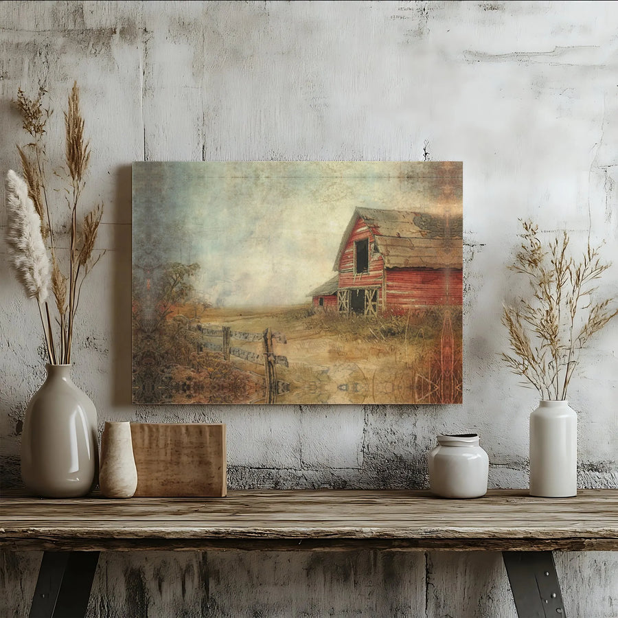 Rustic Red Barn Canvas Print | Vintage Country Farmhouse Wall Art | Premium Fade-Resistant Gallery Wrap | Decorative Landscape Gift for Home