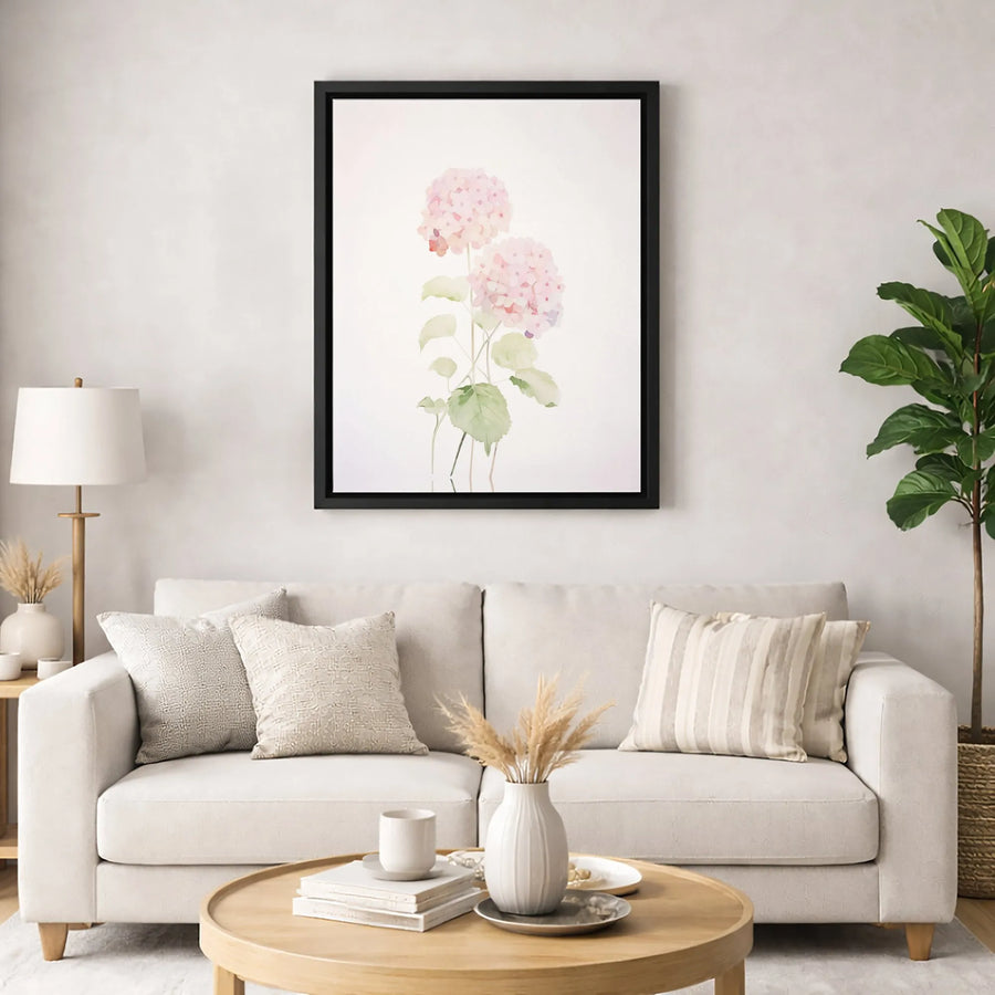 Pink Hydrangea Wall Art | Watercolor Botanical Floral Print | Premium 1.25-Inch Gallery Canvas | Elegant Home Decor Gift for Her